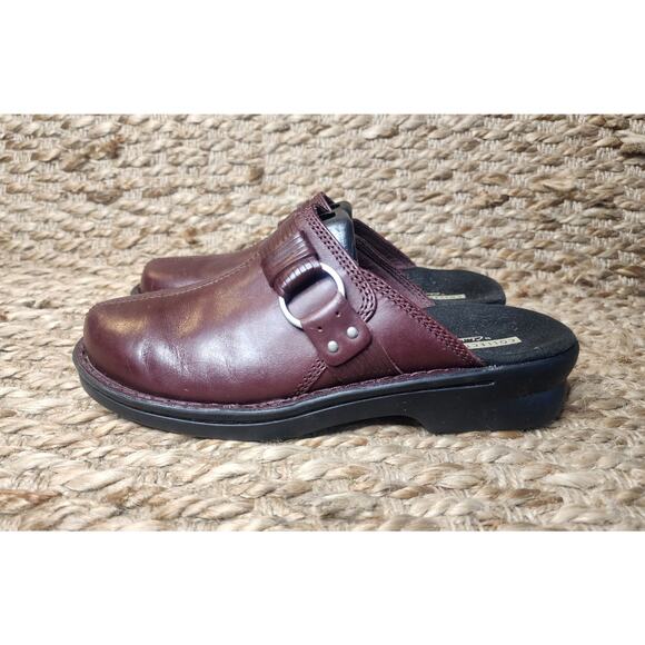 Clarks Burgundy Red Leather Patty Lorene Slip On Mule Clogs Size 7M - Picture 5 of 10